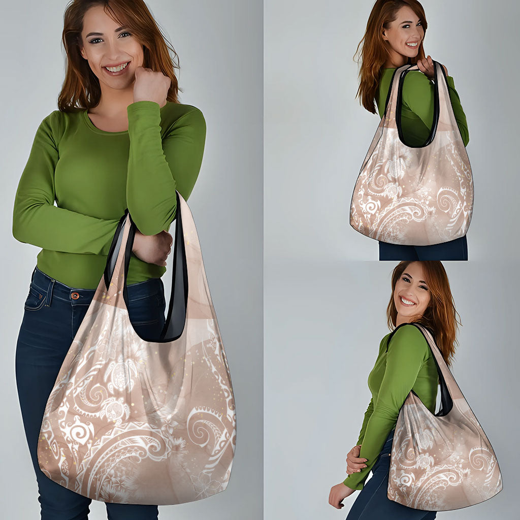 Aloha Hawaii Turtles Floral Grocery Bag Taupe Marbles Glaze LT7 - Polynesian Pride