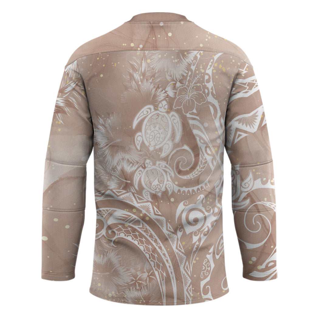 Aloha Hawaii Turtles Floral Hockey Jersey Taupe Marbles Glaze LT7 - Polynesian Pride