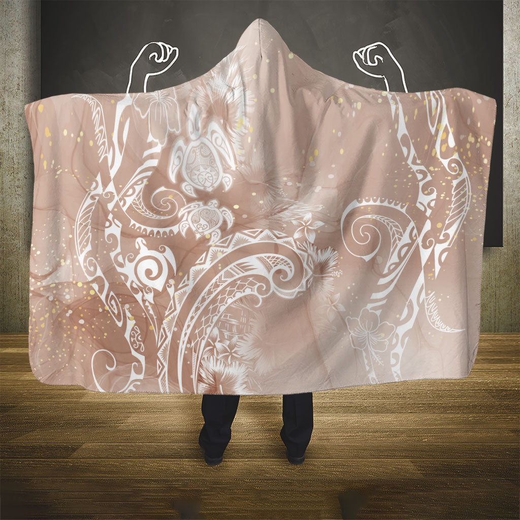 Aloha Hawaii Turtles Floral Hooded Blanket Taupe Marbles Glaze LT7 - Polynesian Pride