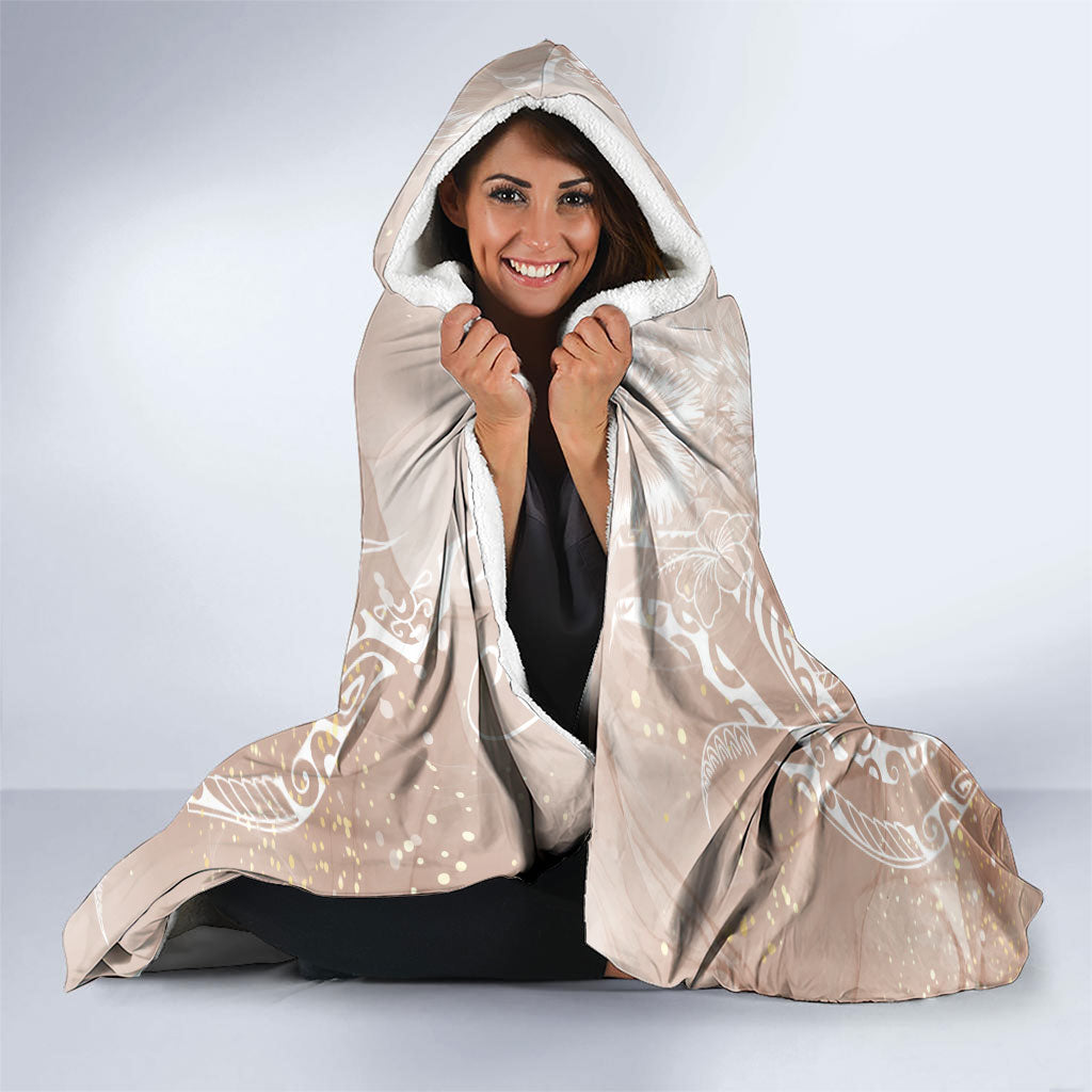 Aloha Hawaii Turtles Floral Hooded Blanket Taupe Marbles Glaze LT7 - Polynesian Pride