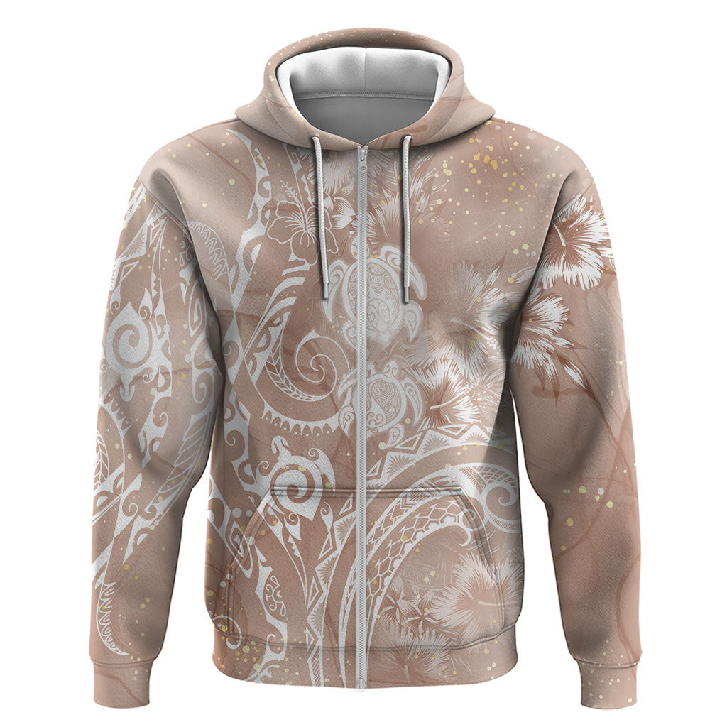 Aloha Hawaii Turtles Floral Hoodie Taupe Marbles Glaze LT7 Zip Hoodie Taupe - Polynesian Pride