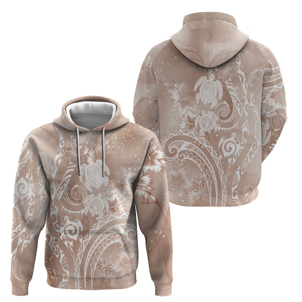 Aloha Hawaii Turtles Floral Hoodie Taupe Marbles Glaze LT7 - Polynesian Pride