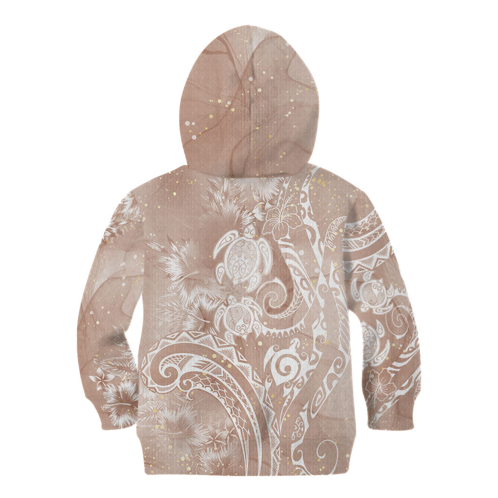 Aloha Hawaii Turtles Floral Kid Hoodie Taupe Marbles Glaze LT7 - Polynesian Pride