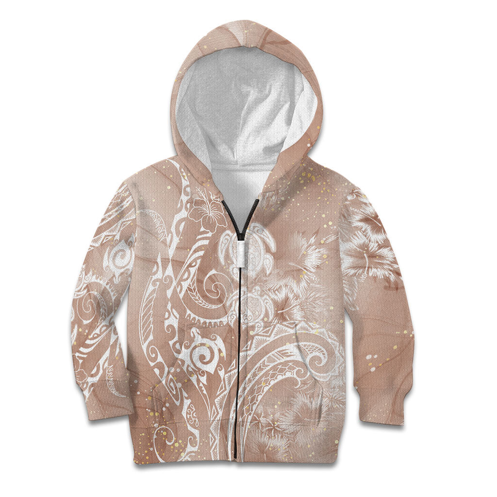 Aloha Hawaii Turtles Floral Kid Hoodie Taupe Marbles Glaze LT7 Zip Hoodie Taupe - Polynesian Pride