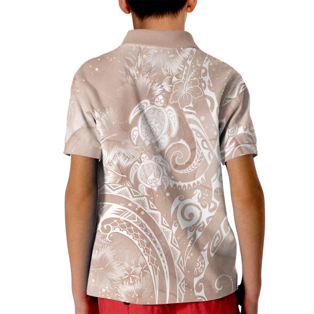 Aloha Hawaii Turtles Floral Kid Polo Shirt Taupe Marbles Glaze LT7 - Polynesian Pride