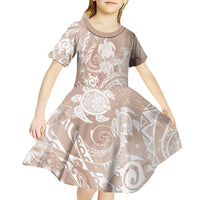 Aloha Hawaii Turtles Floral Kid Short Sleeve Dress Taupe Marbles Glaze LT7 - Polynesian Pride