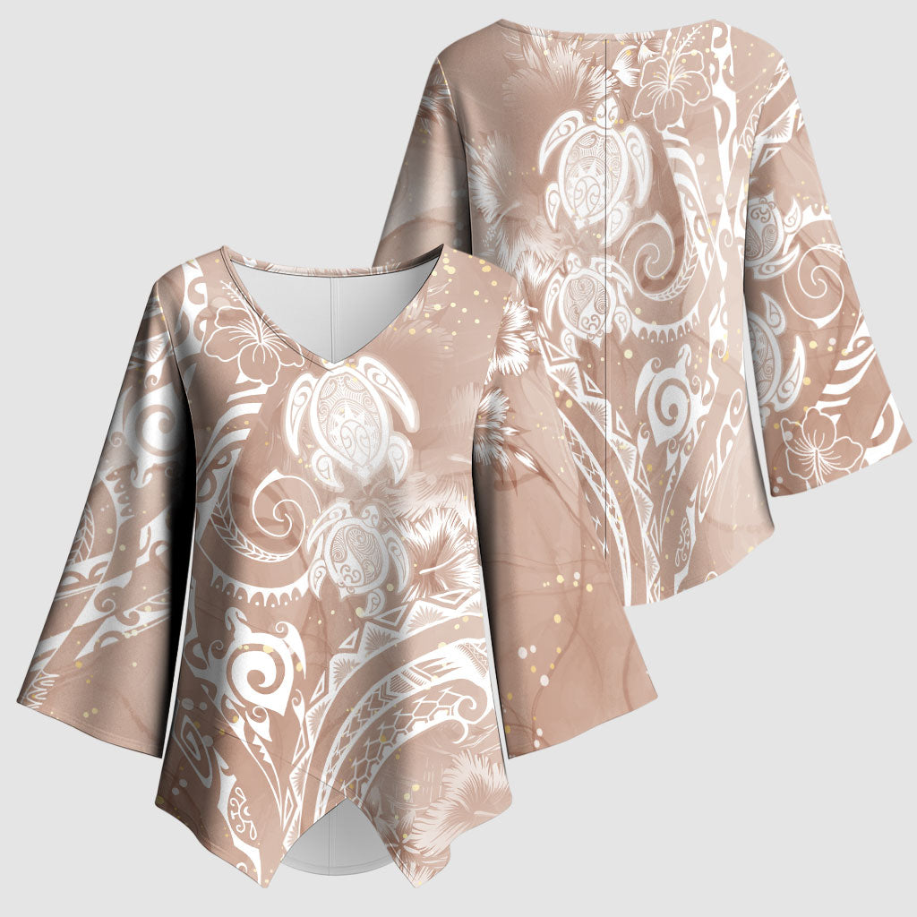 Aloha Hawaii Turtles Floral Kimono Sleeve Blouse Taupe Marbles Glaze LT7 - Polynesian Pride