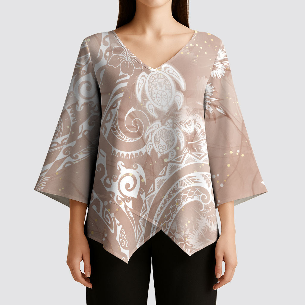 Aloha Hawaii Turtles Floral Kimono Sleeve Blouse Taupe Marbles Glaze LT7 - Polynesian Pride