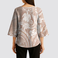 Aloha Hawaii Turtles Floral Kimono Sleeve Blouse Taupe Marbles Glaze LT7 - Polynesian Pride