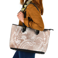 Aloha Hawaii Turtles Floral Leather Tote Bag Taupe Marbles Glaze LT7 Taupe - Polynesian Pride