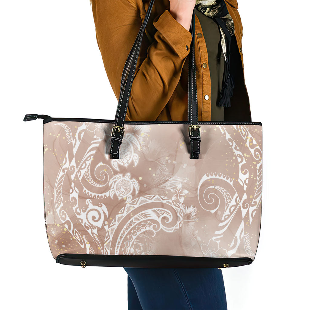 Aloha Hawaii Turtles Floral Leather Tote Bag Taupe Marbles Glaze LT7 - Polynesian Pride