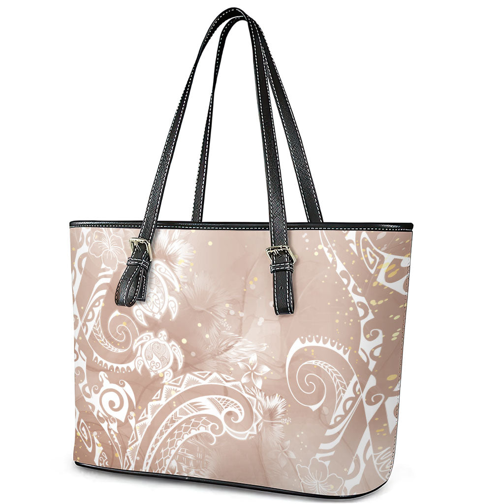 Aloha Hawaii Turtles Floral Leather Tote Bag Taupe Marbles Glaze LT7 - Polynesian Pride