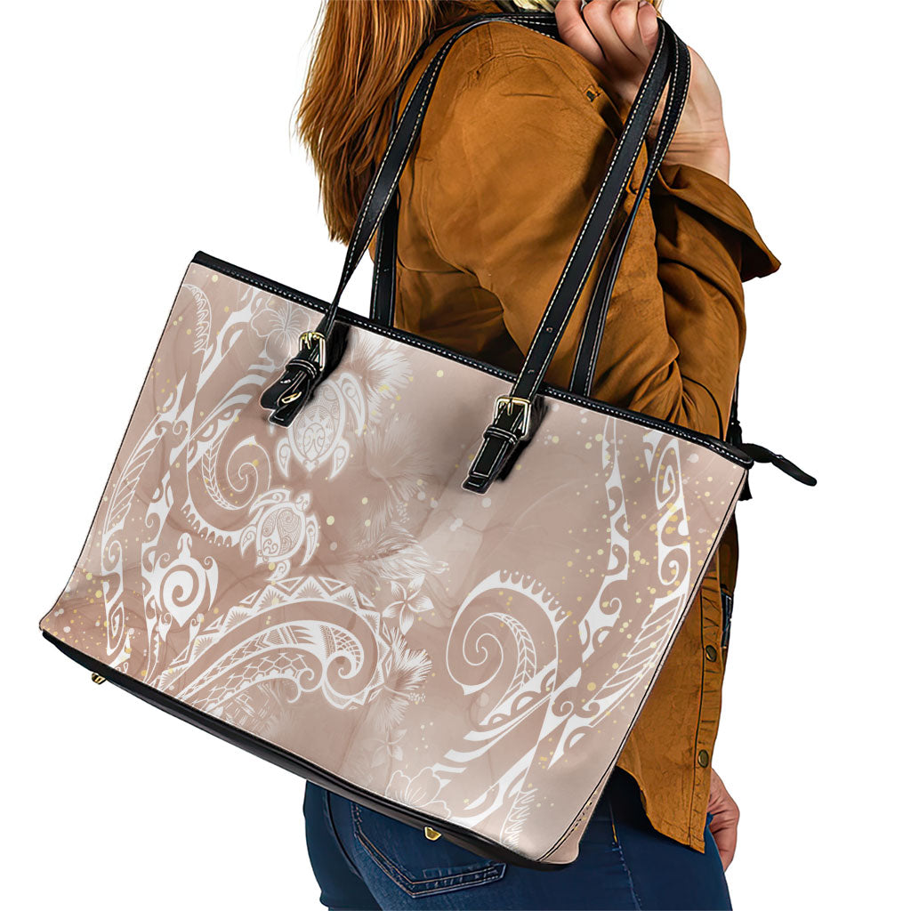 Aloha Hawaii Turtles Floral Leather Tote Bag Taupe Marbles Glaze LT7 - Polynesian Pride