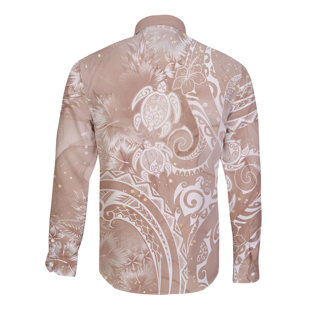 Aloha Hawaii Turtles Floral Long Sleeve Button Shirt Taupe Marbles Glaze LT7 - Polynesian Pride