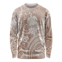 Aloha Hawaii Turtles Floral Long Sleeve Shirt Taupe Marbles Glaze LT7 Unisex Taupe - Polynesian Pride