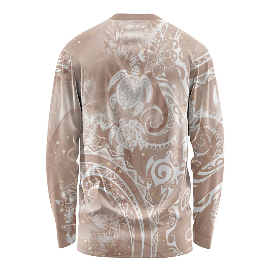 Aloha Hawaii Turtles Floral Long Sleeve Shirt Taupe Marbles Glaze LT7 - Polynesian Pride