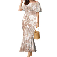 Aloha Hawaii Turtles Floral Mermaid Dress Taupe Marbles Glaze LT7 Women Taupe - Polynesian Pride
