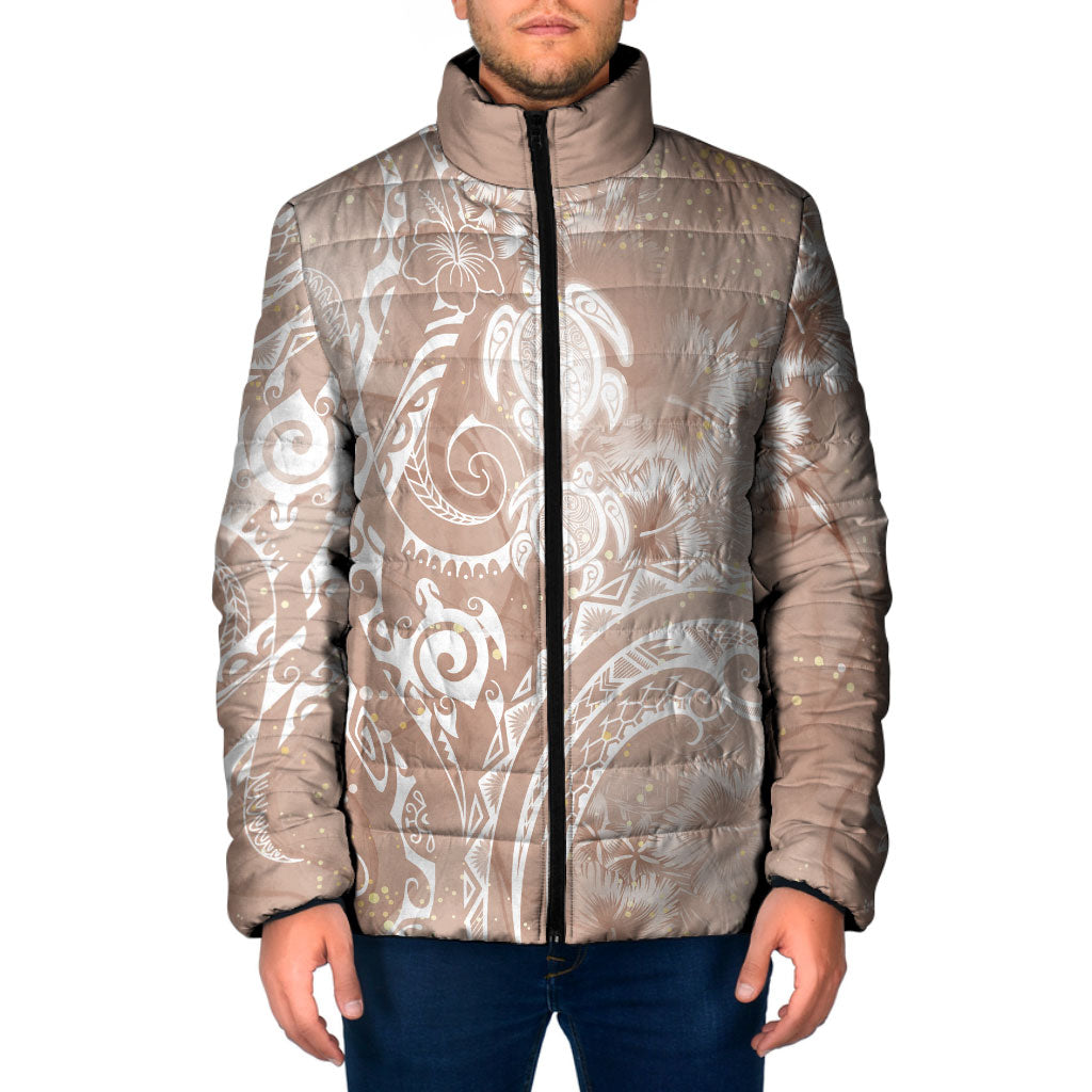Aloha Hawaii Turtles Floral Padded Jacket Taupe Marbles Glaze LT7 Men Taupe - Polynesian Pride