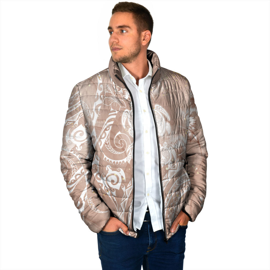 Aloha Hawaii Turtles Floral Padded Jacket Taupe Marbles Glaze LT7 - Polynesian Pride