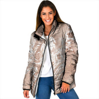 Aloha Hawaii Turtles Floral Padded Jacket Taupe Marbles Glaze LT7 Women Taupe - Polynesian Pride