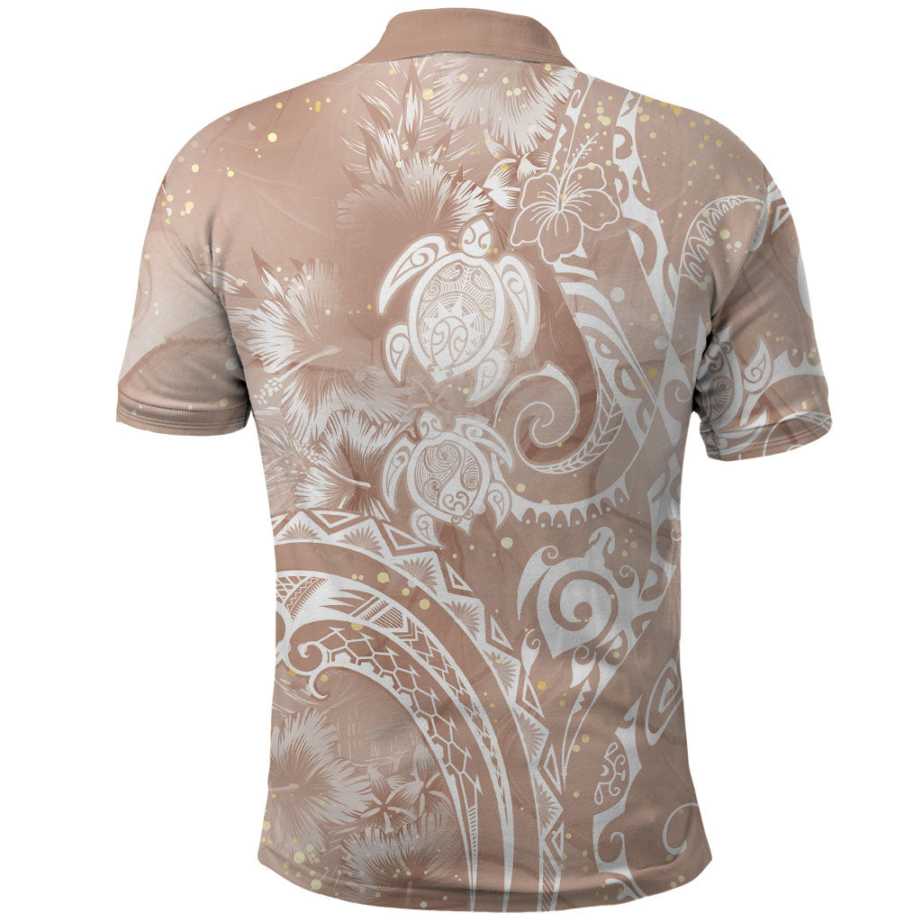 Aloha Hawaii Turtles Floral Polo Shirt Taupe Marbles Glaze LT7 - Polynesian Pride