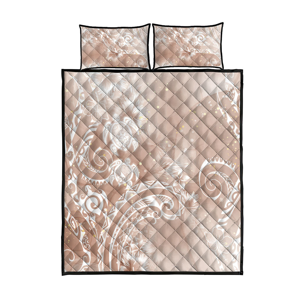 Aloha Hawaii Turtles Floral Quilt Bed Set Taupe Marbles Glaze LT7 - Polynesian Pride