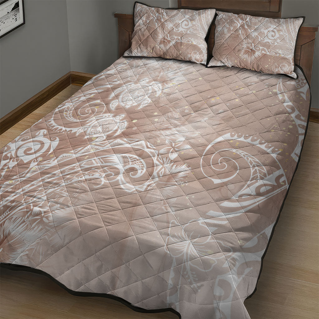 Aloha Hawaii Turtles Floral Quilt Bed Set Taupe Marbles Glaze LT7 - Polynesian Pride
