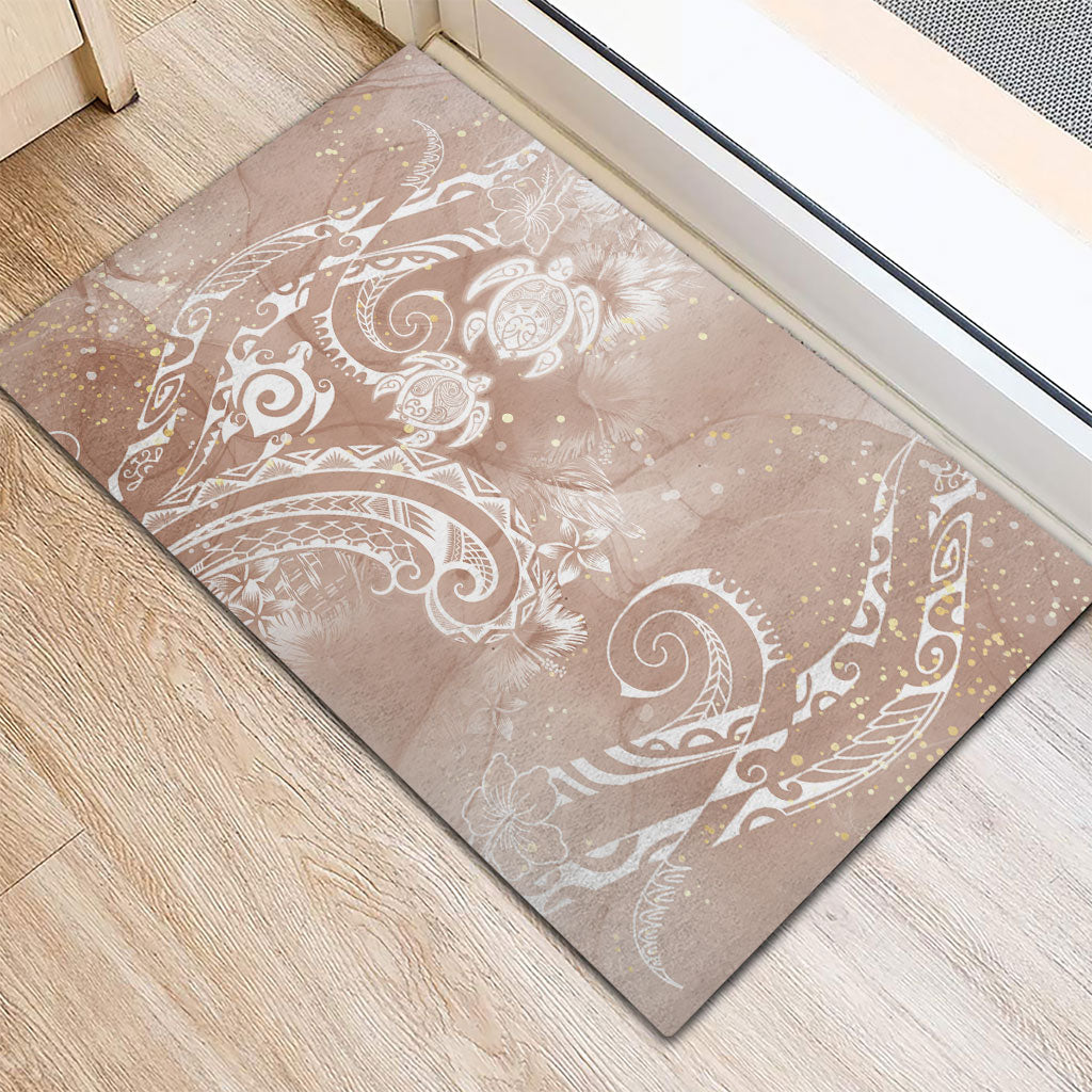Aloha Hawaii Turtles Floral Rubber Doormat Taupe Marbles Glaze LT7 - Polynesian Pride