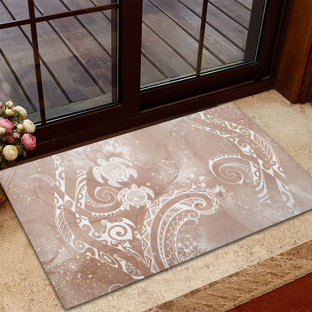 Aloha Hawaii Turtles Floral Rubber Doormat Taupe Marbles Glaze LT7 - Polynesian Pride