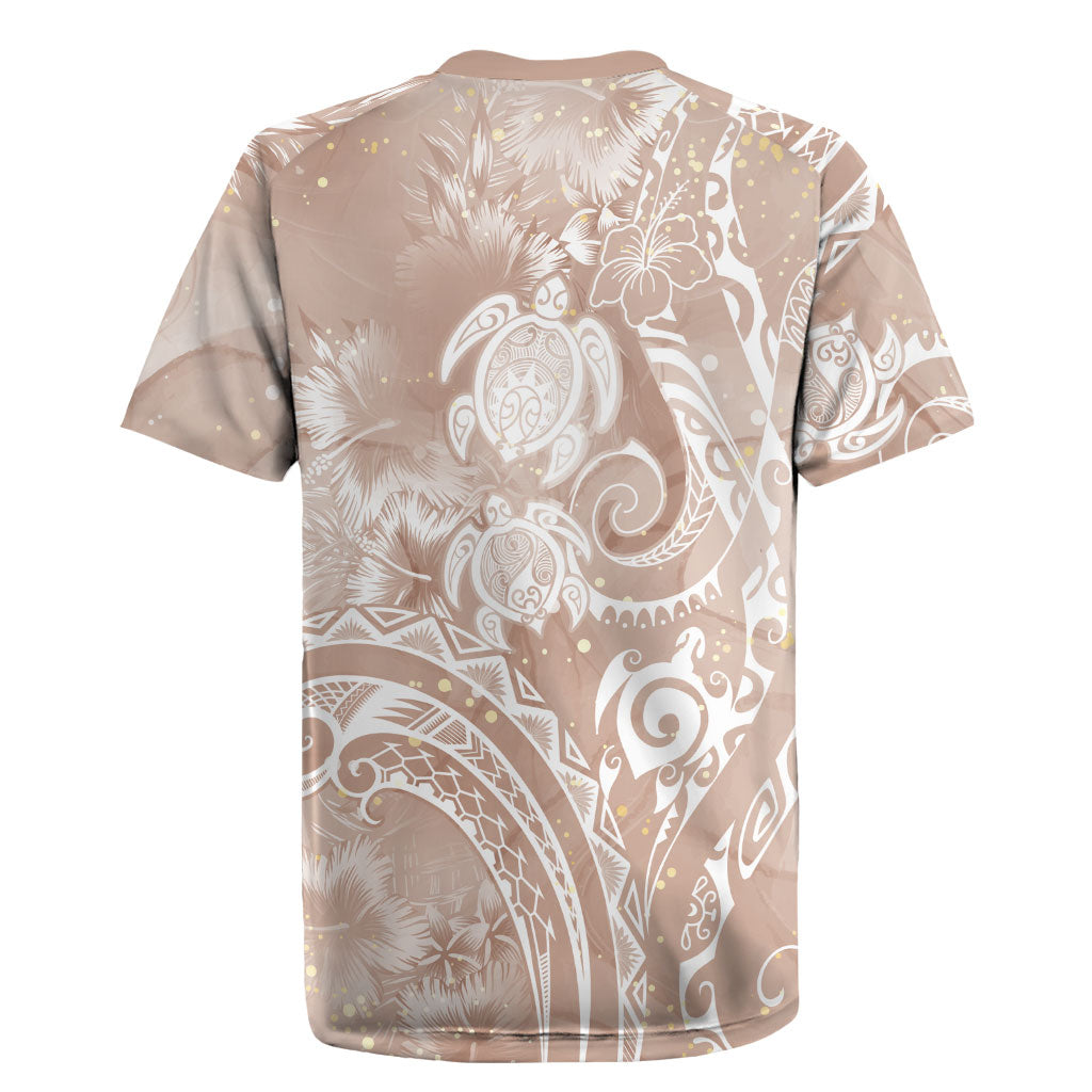 Aloha Hawaii Turtles Floral Rugby Jersey Taupe Marbles Glaze LT7 - Polynesian Pride