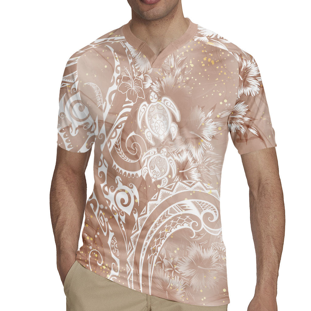 Aloha Hawaii Turtles Floral Rugby Jersey Taupe Marbles Glaze LT7 - Polynesian Pride