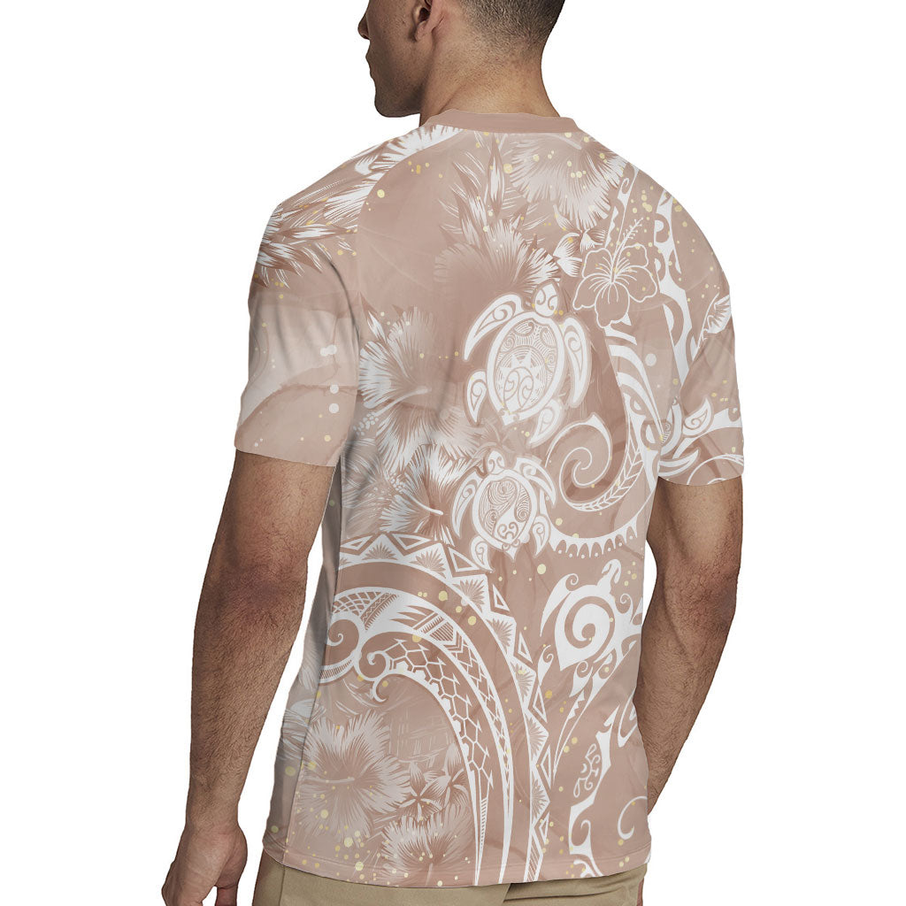 Aloha Hawaii Turtles Floral Rugby Jersey Taupe Marbles Glaze LT7 - Polynesian Pride