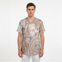 Aloha Hawaii Turtles Floral Scrub Top Taupe Marbles Glaze LT7 - Polynesian Pride