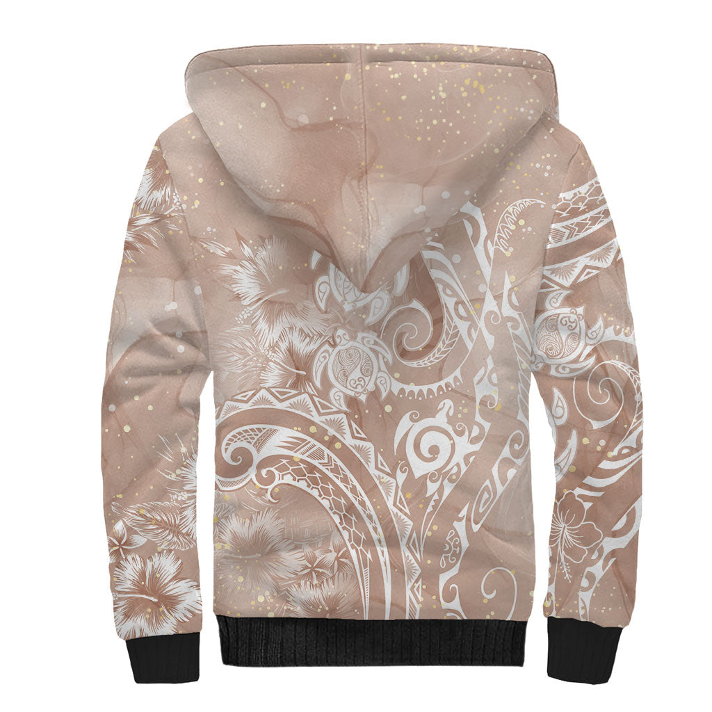 Aloha Hawaii Turtles Floral Sherpa Hoodie Taupe Marbles Glaze LT7 - Polynesian Pride