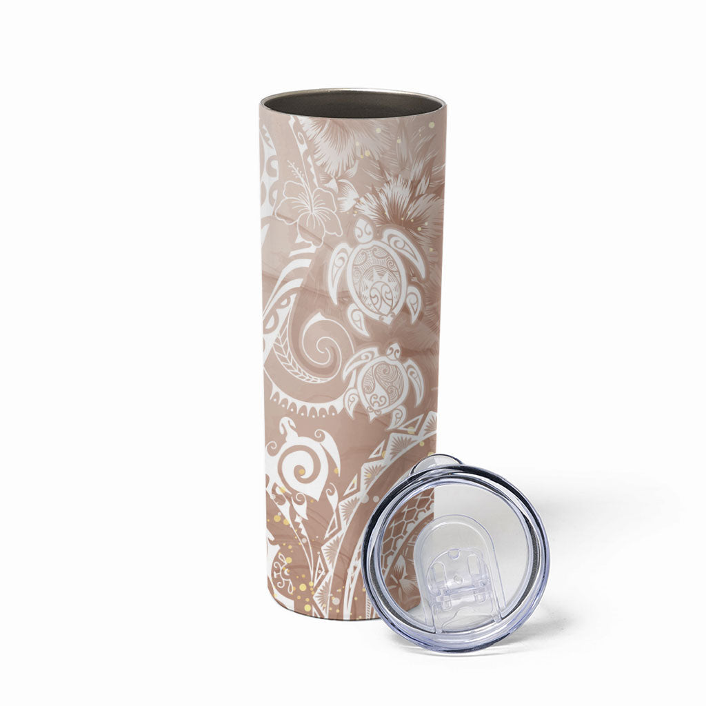 Aloha Hawaii Turtles Floral Skinny Tumbler Taupe Marbles Glaze LT7 - Polynesian Pride