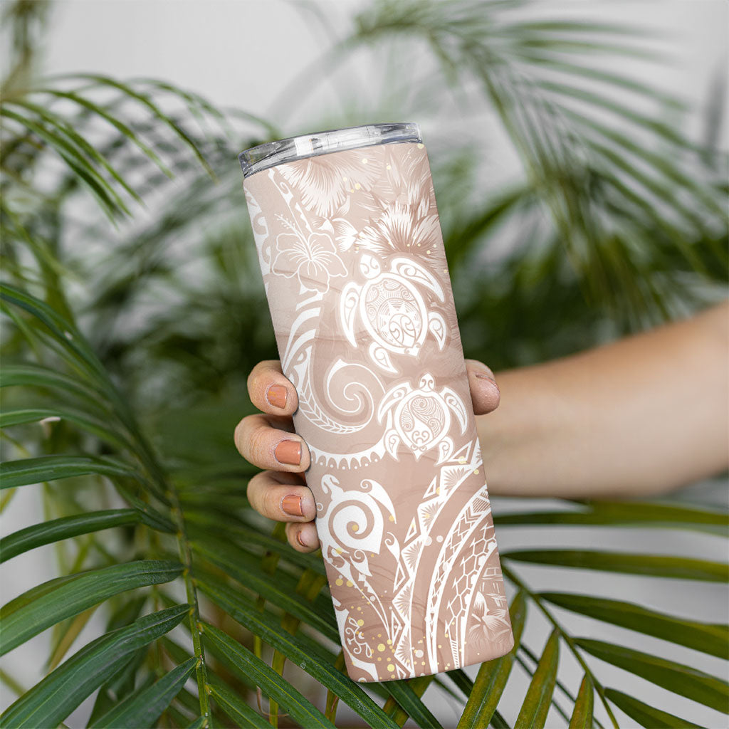 Aloha Hawaii Turtles Floral Skinny Tumbler Taupe Marbles Glaze LT7 - Polynesian Pride