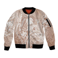 Aloha Hawaii Turtles Floral Sleeve Zip Bomber Jacket Taupe Marbles Glaze LT7 Unisex Taupe - Polynesian Pride