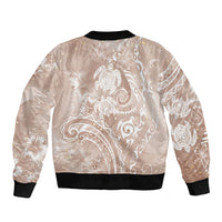Aloha Hawaii Turtles Floral Sleeve Zip Bomber Jacket Taupe Marbles Glaze LT7 - Polynesian Pride