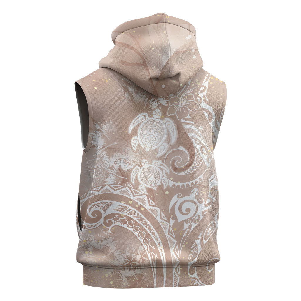 Aloha Hawaii Turtles Floral Sleeveless Hoodie Taupe Marbles Glaze LT7 - Polynesian Pride