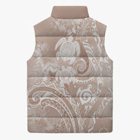 Aloha Hawaii Turtles Floral Sleeveless Puffer Jacket Taupe Marbles Glaze LT7 - Polynesian Pride