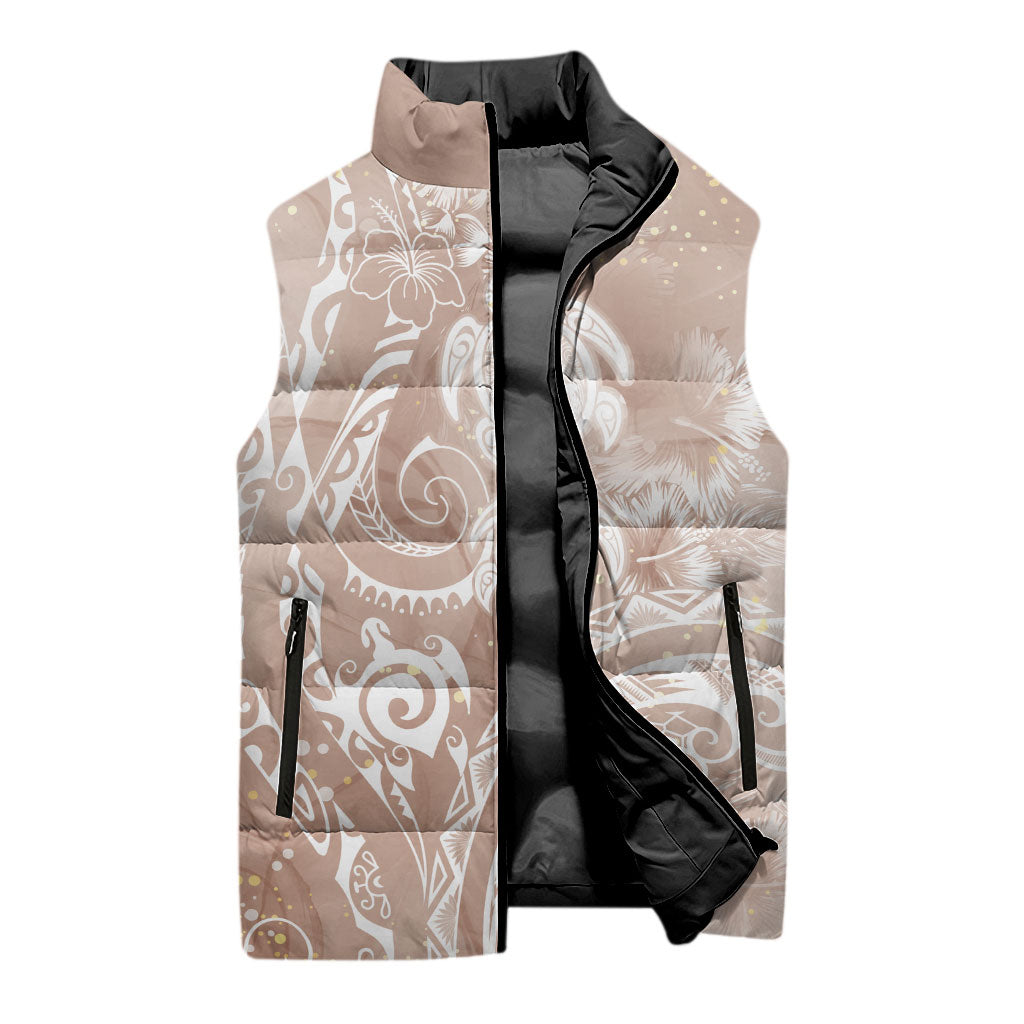 Aloha Hawaii Turtles Floral Sleeveless Puffer Jacket Taupe Marbles Glaze LT7 - Polynesian Pride