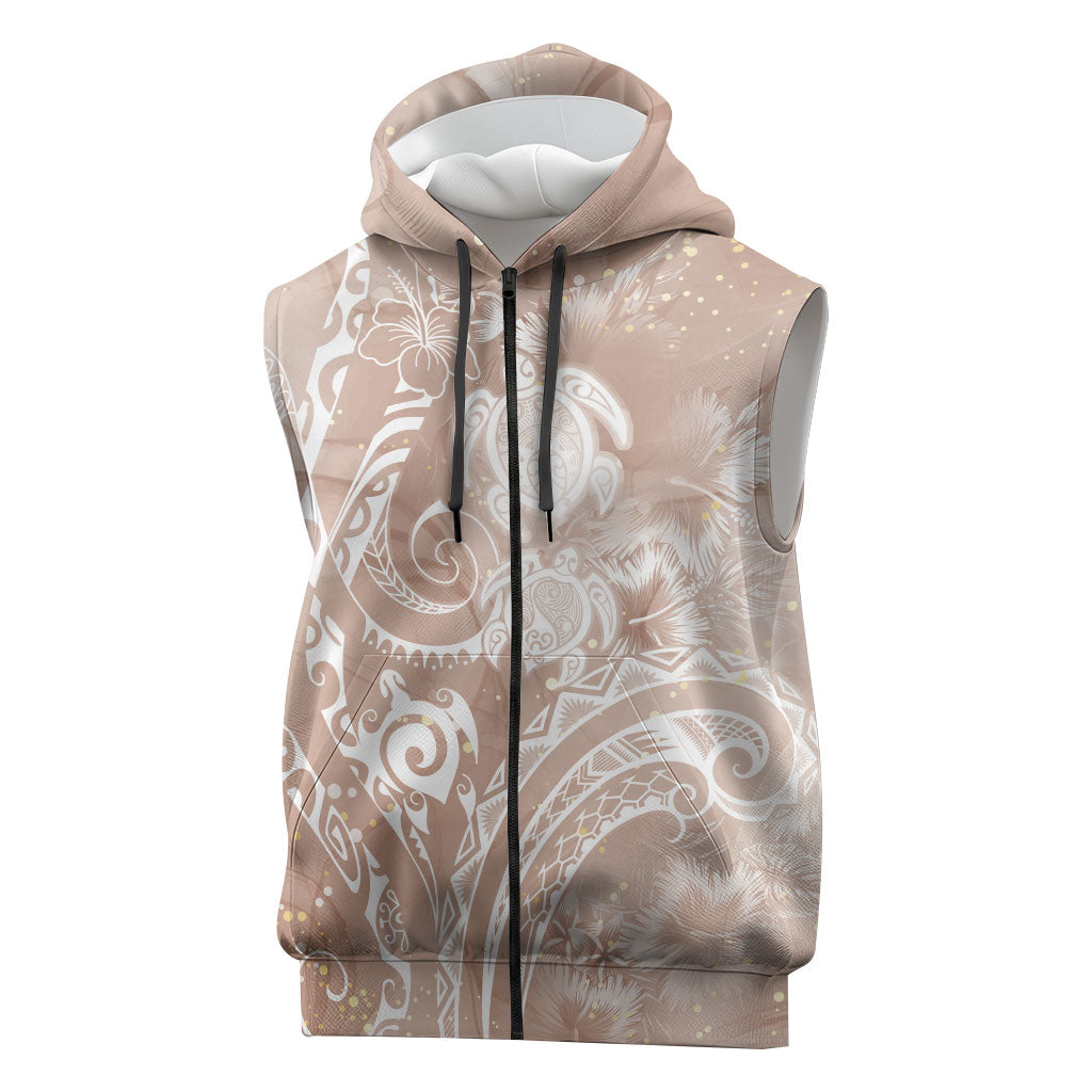 Aloha Hawaii Turtles Floral Sleeveless Zip Hoodie Taupe Marbles Glaze LT7 Taupe - Polynesian Pride