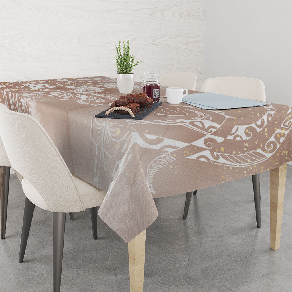 Aloha Hawaii Turtles Floral Tablecloth Taupe Marbles Glaze LT7 - Polynesian Pride