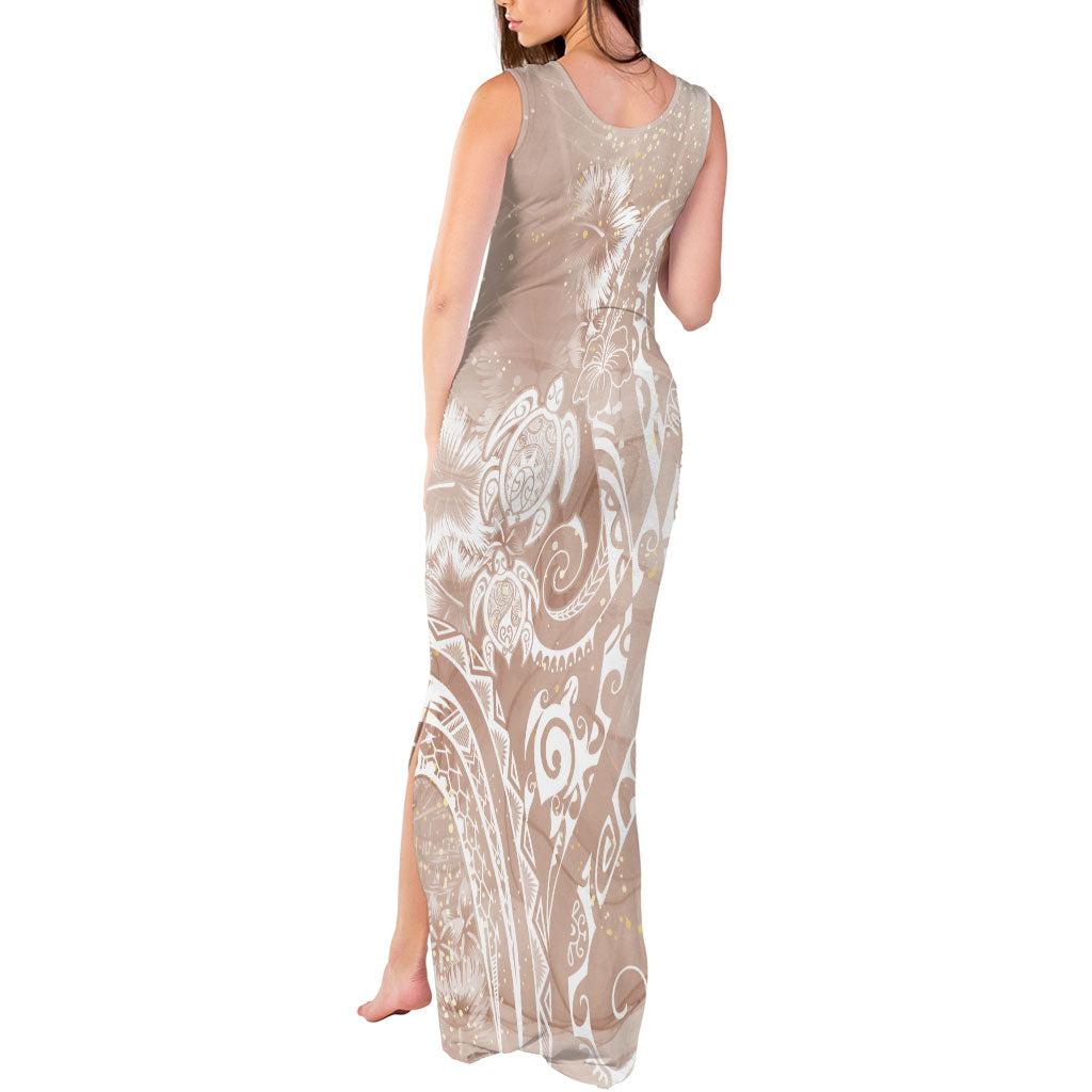 Aloha Hawaii Turtles Floral Tank Maxi Dress Taupe Marbles Glaze LT7 - Polynesian Pride