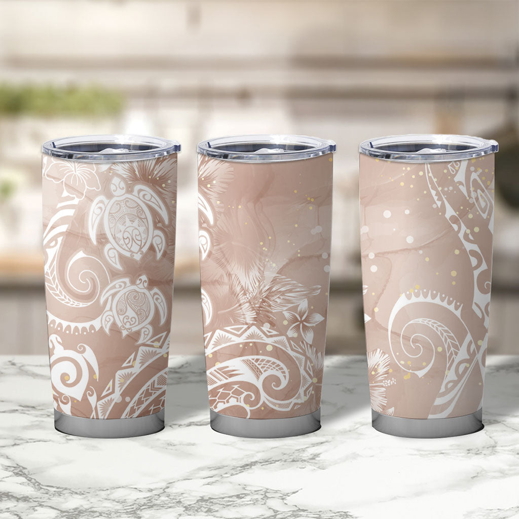 Aloha Hawaii Turtles Floral Tumbler Cup Taupe Marbles Glaze LT7 - Polynesian Pride