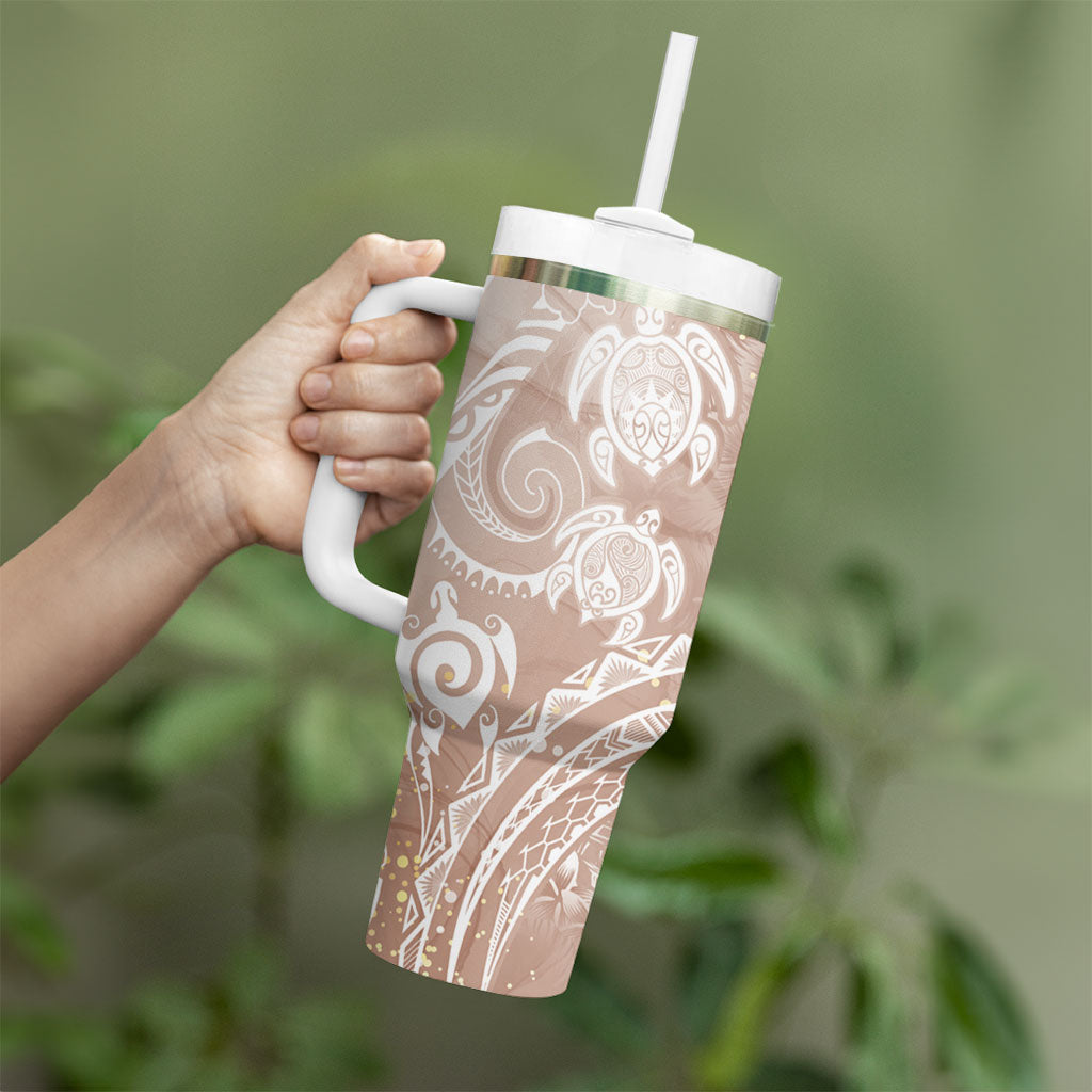 Aloha Hawaii Turtles Floral Tumbler With Handle Taupe Marbles Glaze LT7 - Polynesian Pride