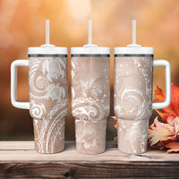 Aloha Hawaii Turtles Floral Tumbler With Handle Taupe Marbles Glaze LT7 - Polynesian Pride