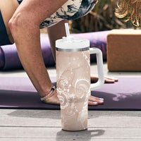 Aloha Hawaii Turtles Floral Tumbler With Handle Taupe Marbles Glaze LT7 - Polynesian Pride