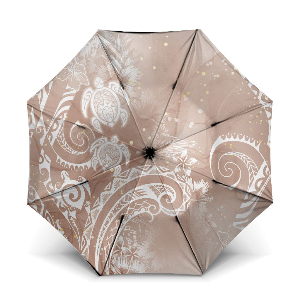 Aloha Hawaii Turtles Floral Umbrella Taupe Marbles Glaze LT7 One Size Folded 11.42 inch Opened Diameter 37.4 inch Taupe - Polynesian Pride