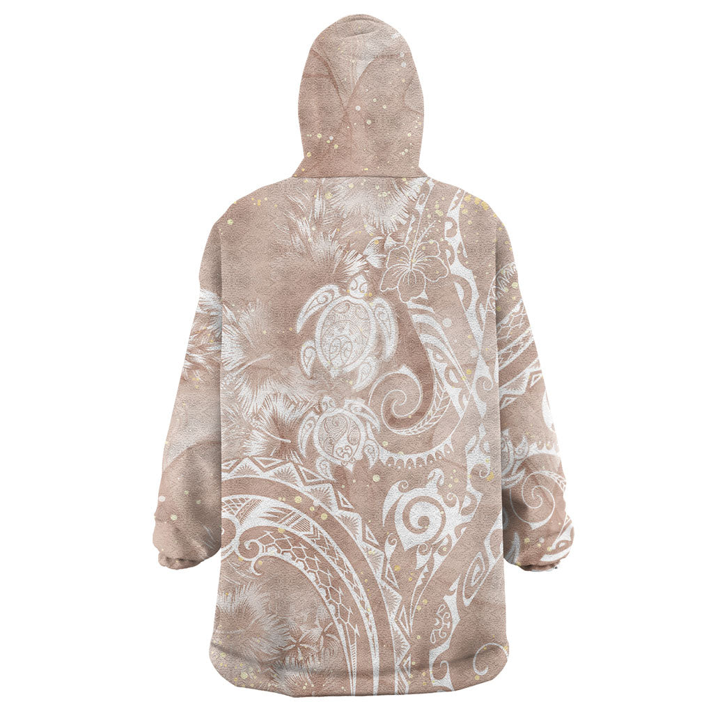 Aloha Hawaii Turtles Floral Wearable Blanket Hoodie Taupe Marbles Glaze LT7 - Polynesian Pride